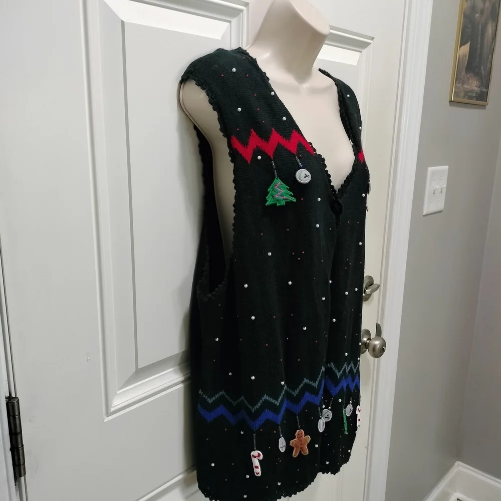 Celebration Wear Planet And Company Festive Black Cardigan with Holiday Accents - Picture 6 of 9